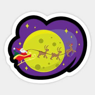 Santa's sleigh in front Moon Sticker